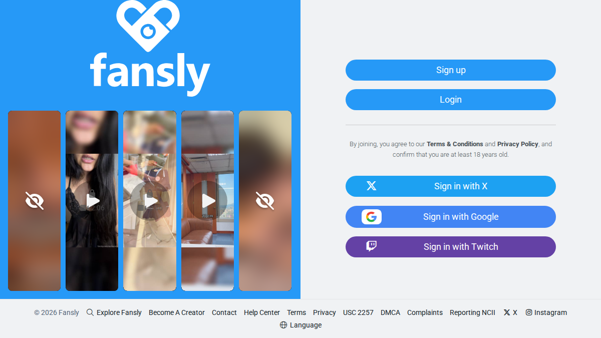 Fansly · Predogled strani